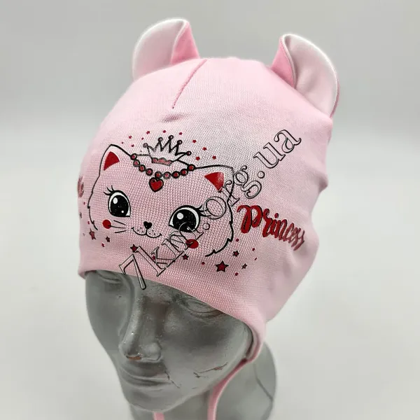 Шапка детская Оптом одинарный трикотаж для девочек 44-46 р.р. "little princess" 9008