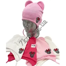 Шапка детская Оптом одинарный трикотаж для девочек 36-38 р.р. "Minnie" 9002