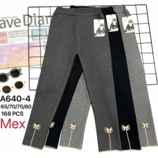 Лосины детские на меху в рубчик Оптом для девочек 4-10 лет "Бантик" Золото А640-4