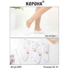 Носки-следы женские Белые хлопок Корона 36-41 р. оптом BY604-1